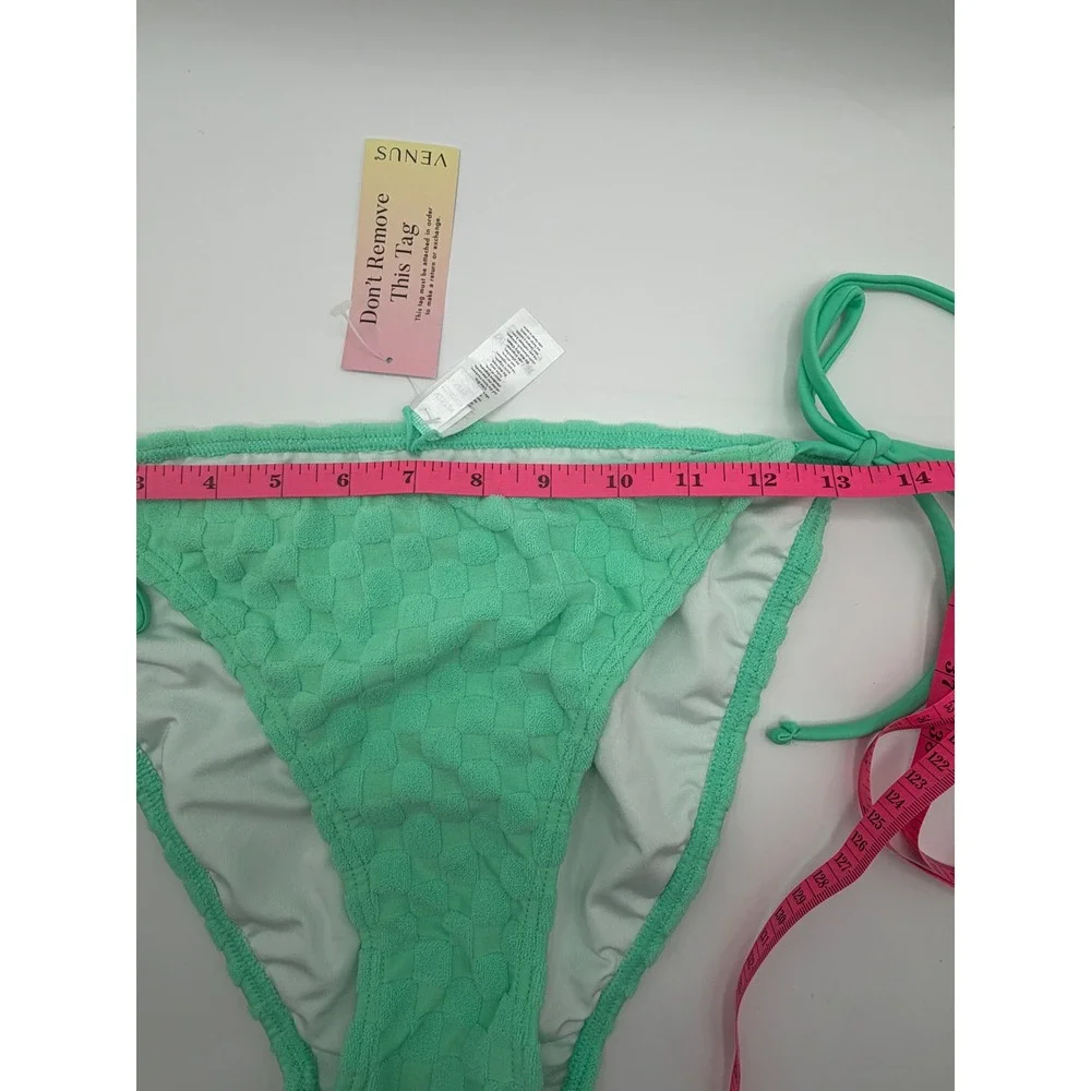 Venus Bikini Set Women XL Mint Green Textured Checkerboard Triangle Side Tie NEW